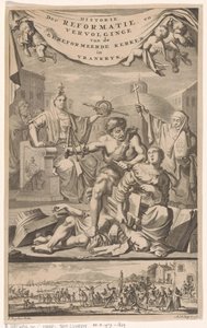 الكنيسة الفرنسية الإصلاحية هاجمها رجل بالبلاء صفحة العنوان لـ: E. Benoist ، Historie der Reformeerde Kerken van Vrankrijk ، 1696