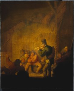 داخل حظيرة مع مهرج يتذكر رفاقه ، ج .1632 بواسطة أدريان جانز. فان أوستاد