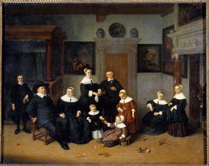لوحة بورتريه عائلية بواسطة أدريان فان أوستاد (1610-1685) (ec.holl.) 1654 صن. 0،7x0،88 م - صورة عائلية. رسم أدريان فان أوستادي (1610-1685) (المدرسة الهولندية) 1654. 0.7 × 0 ، 88 م. متحف اللوفر ، باريس