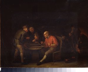 فلمنج يلعب النرد. (فلمنج يلعب النرد). لوحة لأدريان جانز فان أوستادي (1610-1685). المدرسة الهولندية. زيت على قماش. متحف قصر جاتشينا ، سانت بطرسبرغ. بواسطة أدريان جانز. فان أوستاد