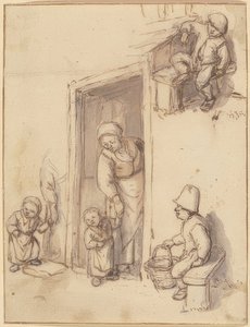 ورقة دراسة مع أم وابنتها في الباب الأمامي ، ولدان جالسان. 1660 بواسطة أدريان جانز. فان أوستاد