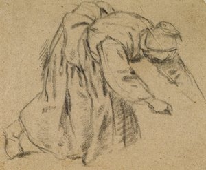 امرأة تنحني ، 1656 (طباشير على ورق) بواسطة أدريان جانز. فان أوستاد