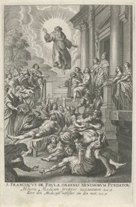 H. Franciscus van Paola geneest de zieken القديس فرانسيس دي باولا ، مؤسس رهبنة القصر (العنوان على الجسم)