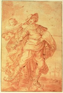 سيدة ورجل يتزلج على الجليد ، 1625 ج (طباشير أحمر على ورق) بواسطة Adriaen Pietersz van de Venne