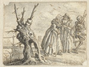 رجل وامرأة مسنين بعد الموت عن طيب خاطر يلعبون مزمار القربة بواسطة Adriaen Pietersz van de Venne