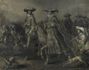 فريدريش الخامس (1596-1632) ، ناخب بالاتينات ، ملك بوهيميا ، وزوجته إليزابيث ستيوارت (1596-1662) على ظهور الخيل بواسطة Adriaen Pietersz van de Venne