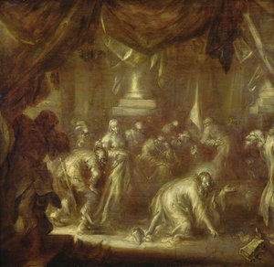 يسوع والزانية (grisaille on wood) بواسطة Adriaen Pietersz van de Venne