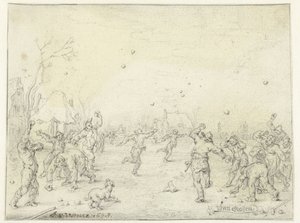 رجال وفتيان يقذفون كرات الثلج بواسطة Adriaen Pietersz van de Venne