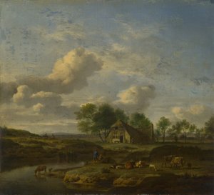 منظر طبيعي بمزرعة بجوار جدول ، 1661 بواسطة Adriaen Velde van de