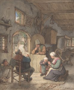 قراءة الأخبار في كوخ Weavers ، 1673.