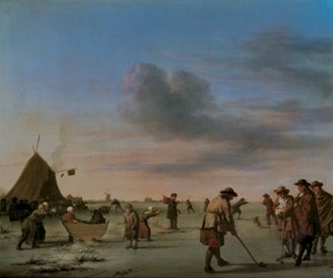 لاعبو الغولف على الجليد بالقرب من هارلم ، 1668 (لوحة) بواسطة أدريان فان دي فيلدي