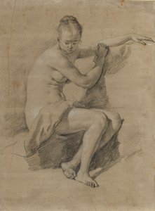 أنثى جالسة عارية ، 1660-70 (رسم طباشير أبيض وأسود)