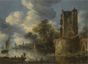 منظر طبيعي للنهر مع معقل بواسطة Adriaen van der Cabel