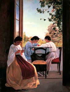التطريز لأدريانو سيسيوني (1836-1886) ، زيت على قماش ، تفاصيل 52x41 سم
