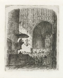 داخل الكنيسة مع خدمة الكنيسة بواسطة Adrianus Wilhelmus Nieuwenhuyzen