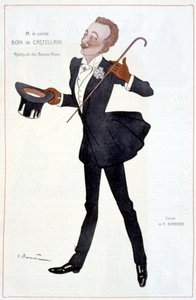 رسم كاريكاتوري للكونت بوني من كاستيلان - رسم أدريان باريري (1877-1931) في "" Fantasio ""