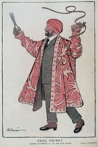 رسم كاريكاتوري لبول بوارت ، المصمم والمصمم الفرنسي (1879-1944) في "عبد الحمود أو زهرة السلطان" - رسم لأدريان باريري (1877-1931) في فانتاسيو ، 01/12/1919 بواسطة أدريان باريري