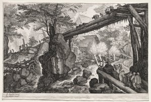 ثمانية مناظر طبيعية بوهيمية: منظر طبيعي مع جسر خشبي فوق الساد ، ج. 1610-1615.