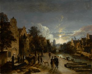 مشهد القناة في ضوء القمر ، حوالي 1660 (زيت على قماش) بواسطة Aert van der Neer