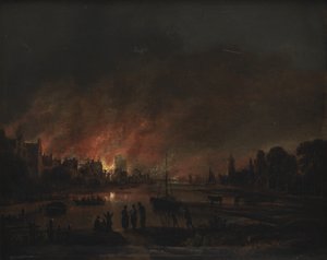 حريق في قرية ليلا بواسطة Aert van der Neer