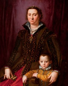 بورتريه لجيوفانا شيفارا وابنها جيوفاني مونتالفو، حوالي 1560-1565 (زيت على لوحة) بواسطة أنولو (بطريقة) برونزينو