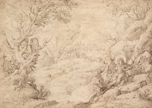 منظر طبيعي مع تجربة المسيح بواسطة Agostino Carracci