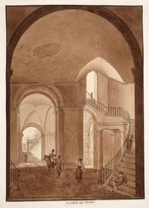حدائق الدهليز في قصر Caetani all&39;Orso ، 1833 (النقش مع غسل البني) بواسطة اجوستينو توفانيلي