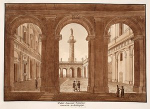 Palazzo Imperiali Valentini. الترميم الأثري ، 1833 (النقش بغسل بني) بواسطة اجوستينو توفانيلي