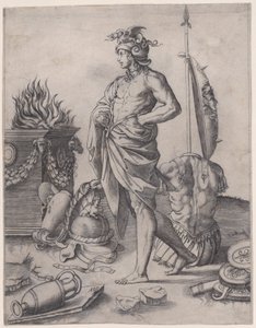 بطل شاب بالقرب من مذبح ، كاليفورنيا. 1514-36. بواسطة أغوستينو فينيزيانو