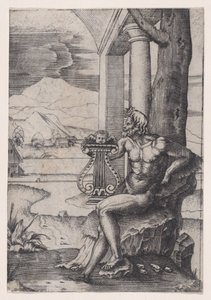 رجل مع قيثارة ، كاليفورنيا. 1514-36. بواسطة أغوستينو فينيزيانو