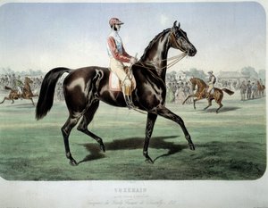 السباق: "" Suzerain ، الفائز في دربي شانتيلي في عام 1868 "" الطباعة الحجرية لألبرت آدم (1833 -؟) مجموعة خاصة بواسطة ألبرت آدم