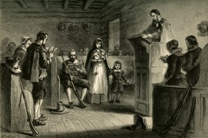 العبادة العامة في بليموث من قبل الحجاج ، 1877. بواسطة ألبرت بوبيت