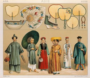 ملابس النساء الصينيات ومنطقة تارتاري ، رسم توضيحي من تاريخ الأزياء الكامل من تأليف Auguste Racinet بواسطة ألبرت تشارلز أوغست راسينت