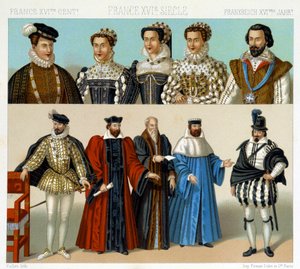 أزياء النبلاء والقضاة في فرنسا في القرن السابع عشر. لوحة Chromolithographic - في "" Le costume historyique "" لـ Racinet
