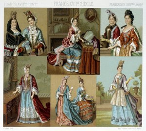 الموضة وتصفيف الشعر في فرنسا في القرن الثامن عشر - في "" Le Costume Historique "من قبل Racinet ، أواخر القرن التاسع عشر بواسطة ألبرت تشارلز أوغست راسينت