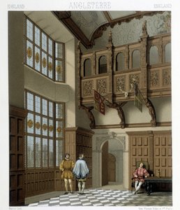 تصميم داخلي لمنزل فخم في إنجلترا في القرن الثامن عشر. رسم توضيحي في "" Le costume historyique "" لـ Racinet بواسطة ألبرت تشارلز أوغست راسينت