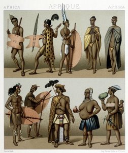 زي المقهى التقليدي (جزء خط الطول من إفريقيا). رسم توضيحي في "" Le costume historyique "" لـ Racinet بواسطة ألبرت تشارلز أوغست راسينت