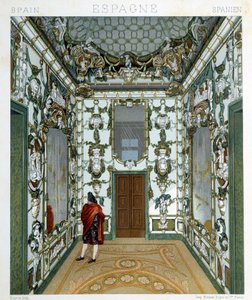 منظر لرجل داخل القصر الملكي بمدريد. لوحة Chromolithographic - في "" Le costume historyique "" لـ Racinet بواسطة ألبرت تشارلز أوغست راسينت
