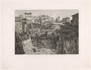 منظر تيفولي مع معبد فستا في الأفق Situazione del Tempio di Vesta a Tivoli dirimpetto la Cascata (العنوان على الكائن) Malerisch Radirte Prospekt aus Italien (عنوان السلسلة) بواسطة وفاة ألبرت كريستوف
