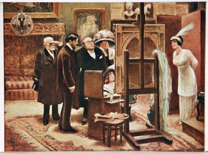 فن. الفنون الجميلة. الرسام يظهر خليقته. بطاقة بريدية من ألفريد غيوم ، فرنسا ، حوالي عام 1920 (بطاقة بريدية) بواسطة ألبرت غيوم