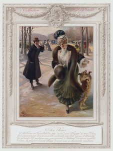 Belle Epoque Paris ، سيدة عصرية في Bois de Boulogne (لون ليثو) بواسطة ألبرت غيوم