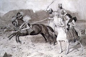 ركض إيليا إلى يزرعيل أمام مركبة أخآب بواسطة البرت جوزيف مور