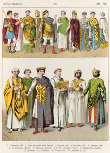 فستان في البلاط البيزنطي ، 300-700 ، من "Trachten der Voelker" ، 1864 (لون ليثو)