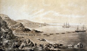 تركيب أول كابل تلغراف عبر المحيط الأطلسي بين أيرلندا وكندا (1857) نقش ألبرت كروجر حوالي 1870 بواسطة ألبرت كروجر