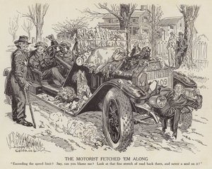 Cartoon mocking a man driving his car in excess of the speed limit (litho) بواسطة ألبرت ليفرينج