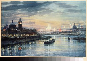 إضاءات موسكو (إضاءة في موسكو). رسم ألبرت نيكولايفيتش بينوا (1852-1936). الطباعة الحجرية الملونة ، الفن الروسي في القرن التاسع عشر. مكتبة الدولة الروسية ، موسكو. بواسطة ألبرت نيكولايفيتش بينوا