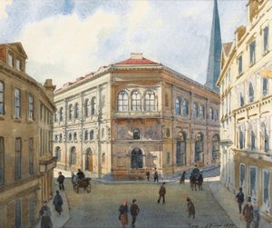 "" صورة لبورصة ريغا للأوراق المالية في لاتفيا "(منظر لبورصة ريغا) لوحة مائية لألبرت بينوا (1852-1936) - 1880 الحجم 22.5 × 27 سم مجموعة خاصة