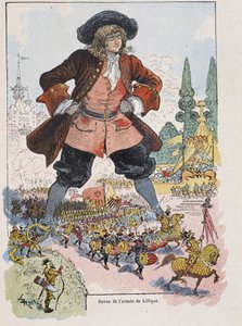 Gulliver at the Lilliput Arm Review - in “” Gulliver Voyages”” by Swift, ill. by Robida بواسطة ألبرت روبيدا