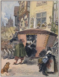 رسم توضيحي لـ Le Capitaine Bellormeau بواسطة ورسم A Robida (لون ليثو) بواسطة ألبرت روبيدا