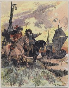 رسم توضيحي لـ Le Capitaine Bellormeau بواسطة ورسم A Robida (لون ليثو) بواسطة ألبرت روبيدا